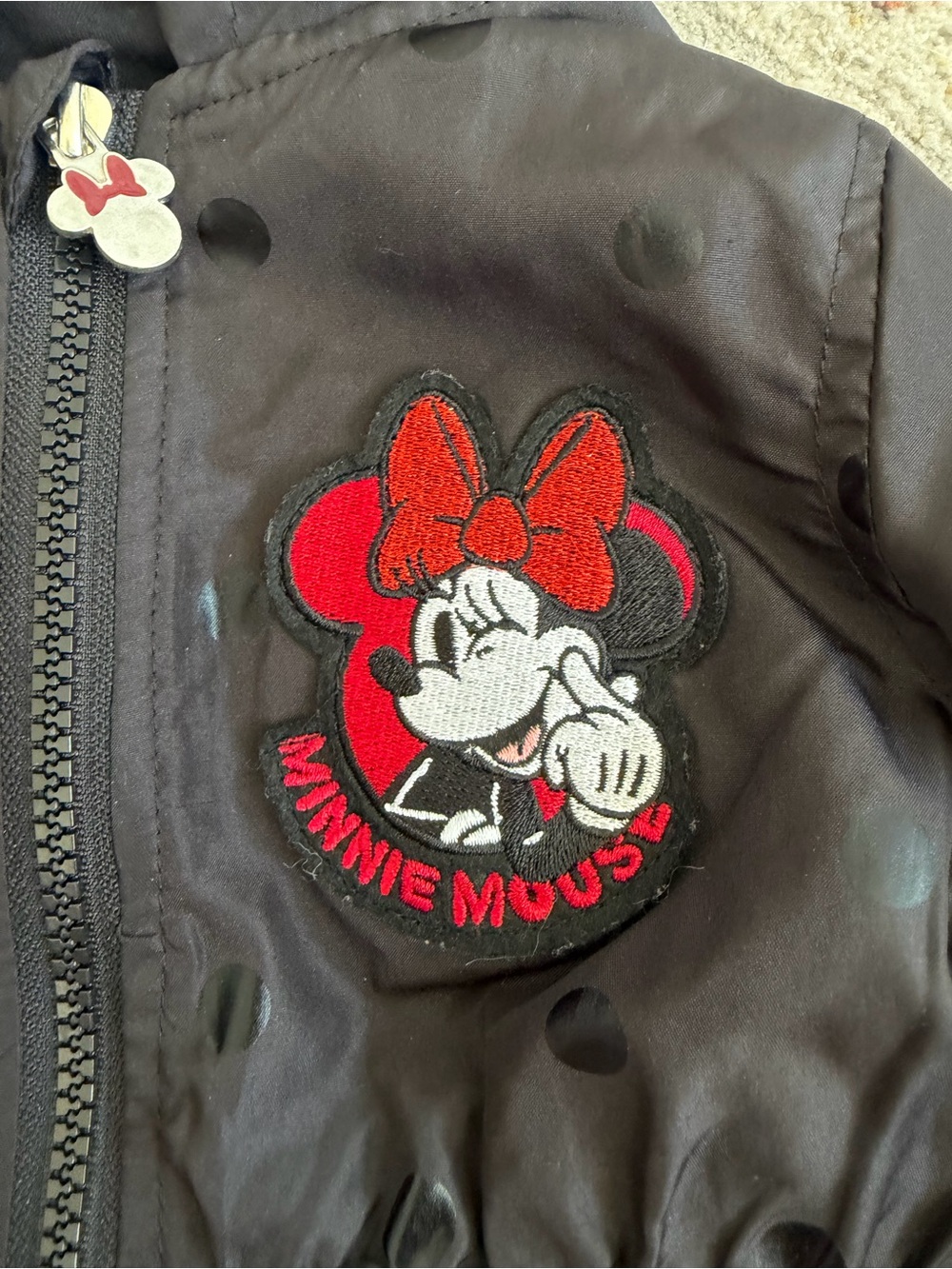 Disney Minnie Mouse Girls Hooded Jacket 2T Black Polka Dot - Picture 4 of 7